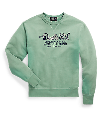 Double RL - Long Sleeve Cotton Fleece Knit Graphic Crewneck Sweatshirt in Turquoise