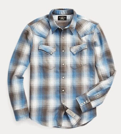 Double RL - Slim Fit Plaid Twill Western Shirt in Blue Multi - City Workshop Men's Supply Co.