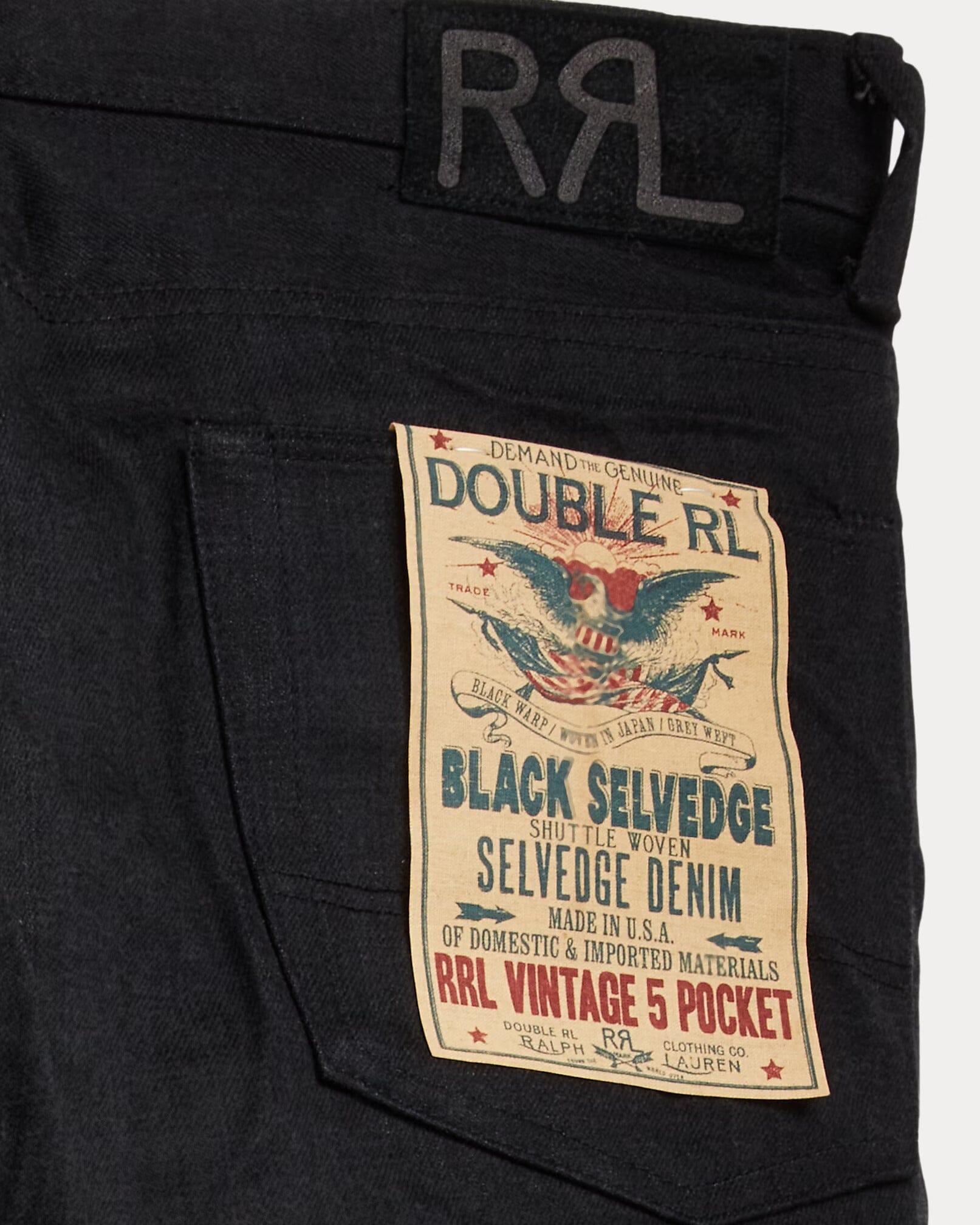 Double RL - Vintage 5-Pocket Black Selvedge Jean - New Black On