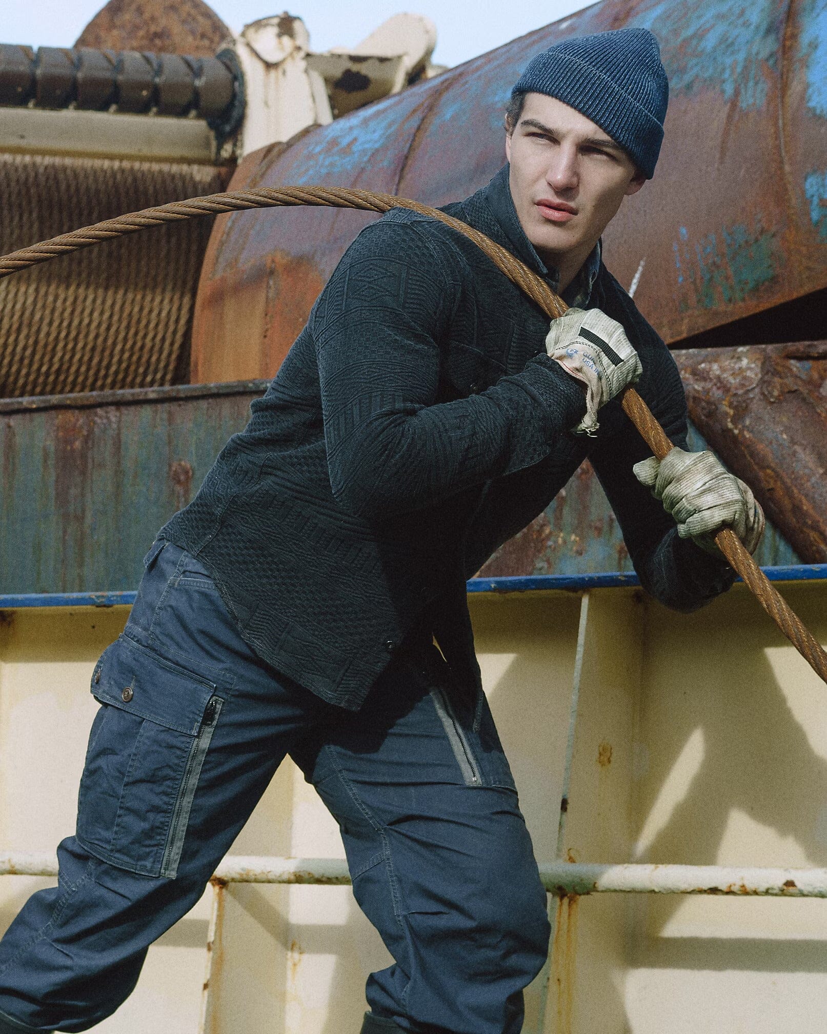 Double RL - Indigo Jacquard Workshirt - Sulfur Black – City