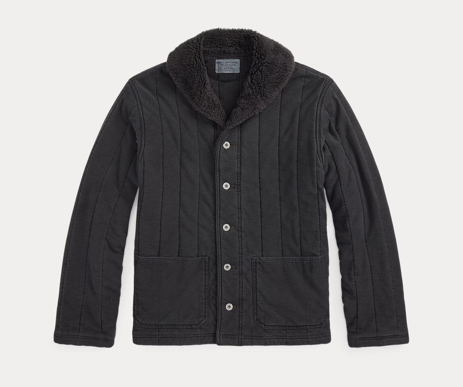 Double RL - Fleece-Collar Quilted Jersey Jacket - Faded Black