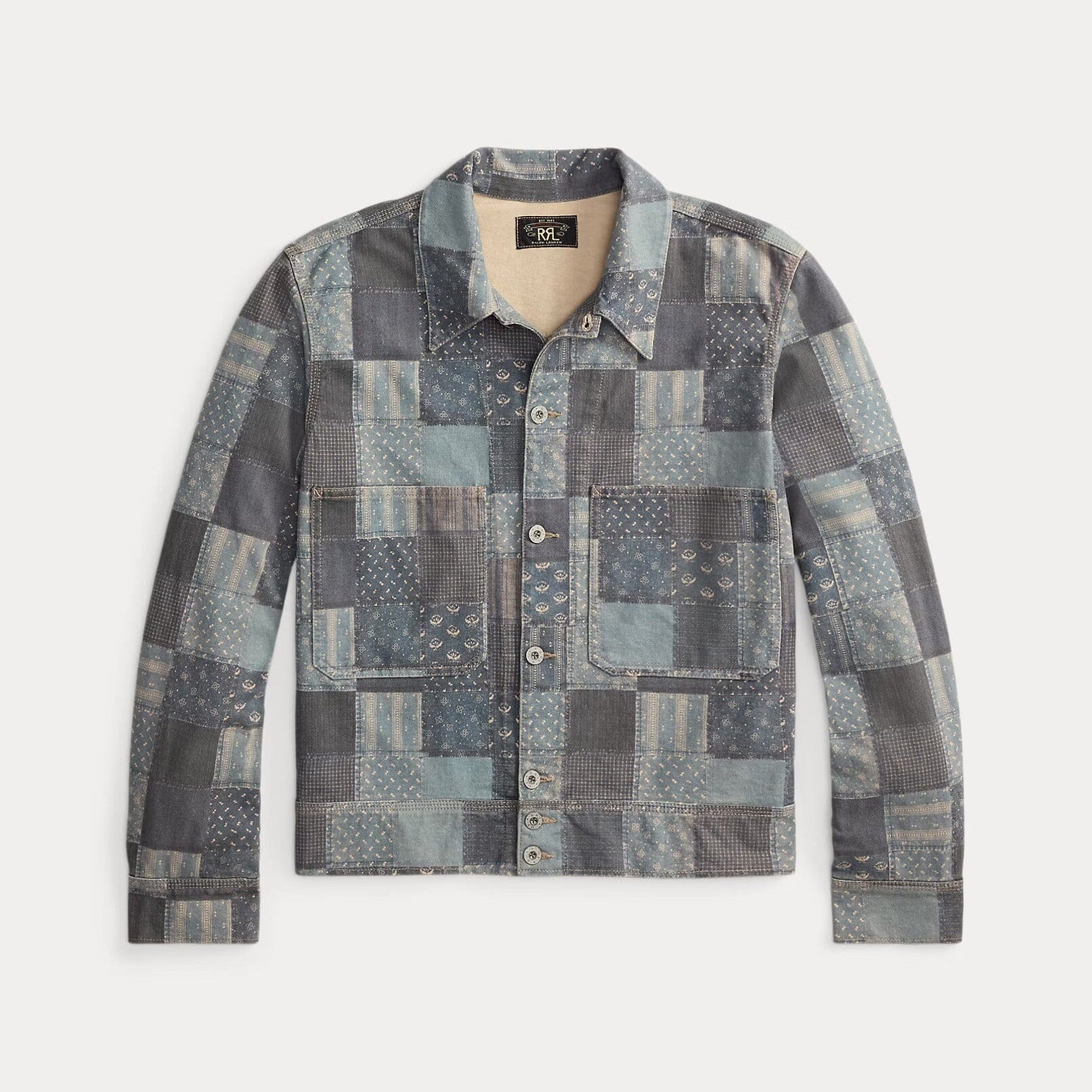 Double RL - Patchwork-Print Jersey Jacket - Navy/Multi – City