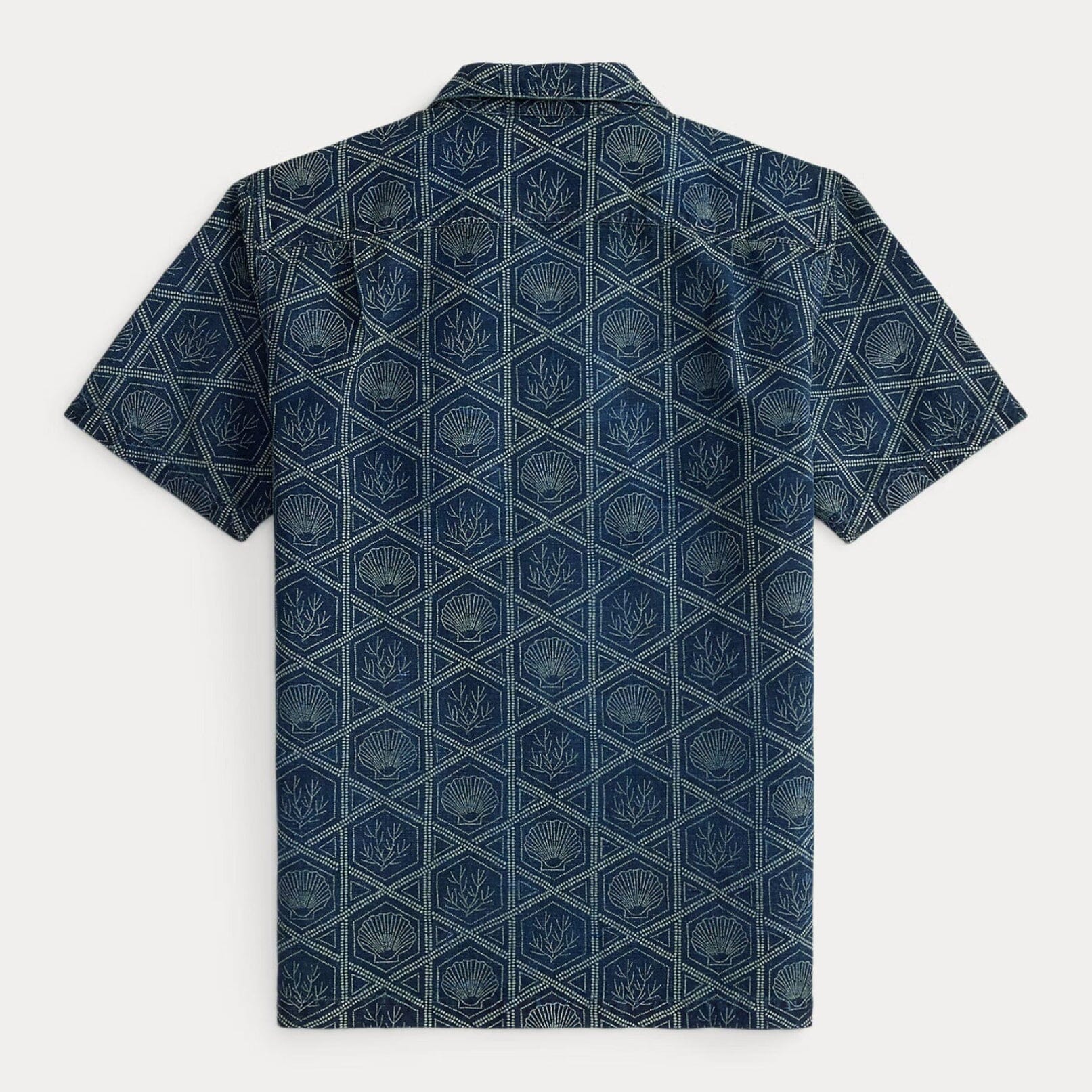 Double RL - Indigo Shell-Print Linen-Cotton Shirt - Indigo/Cream