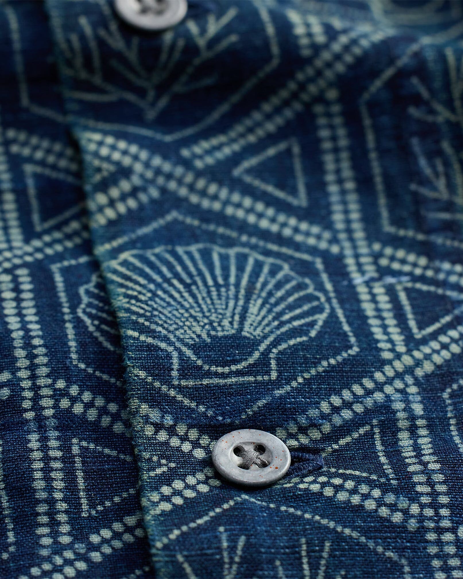 Double RL - Indigo Shell-Print Linen-Cotton Shirt - Indigo/Cream