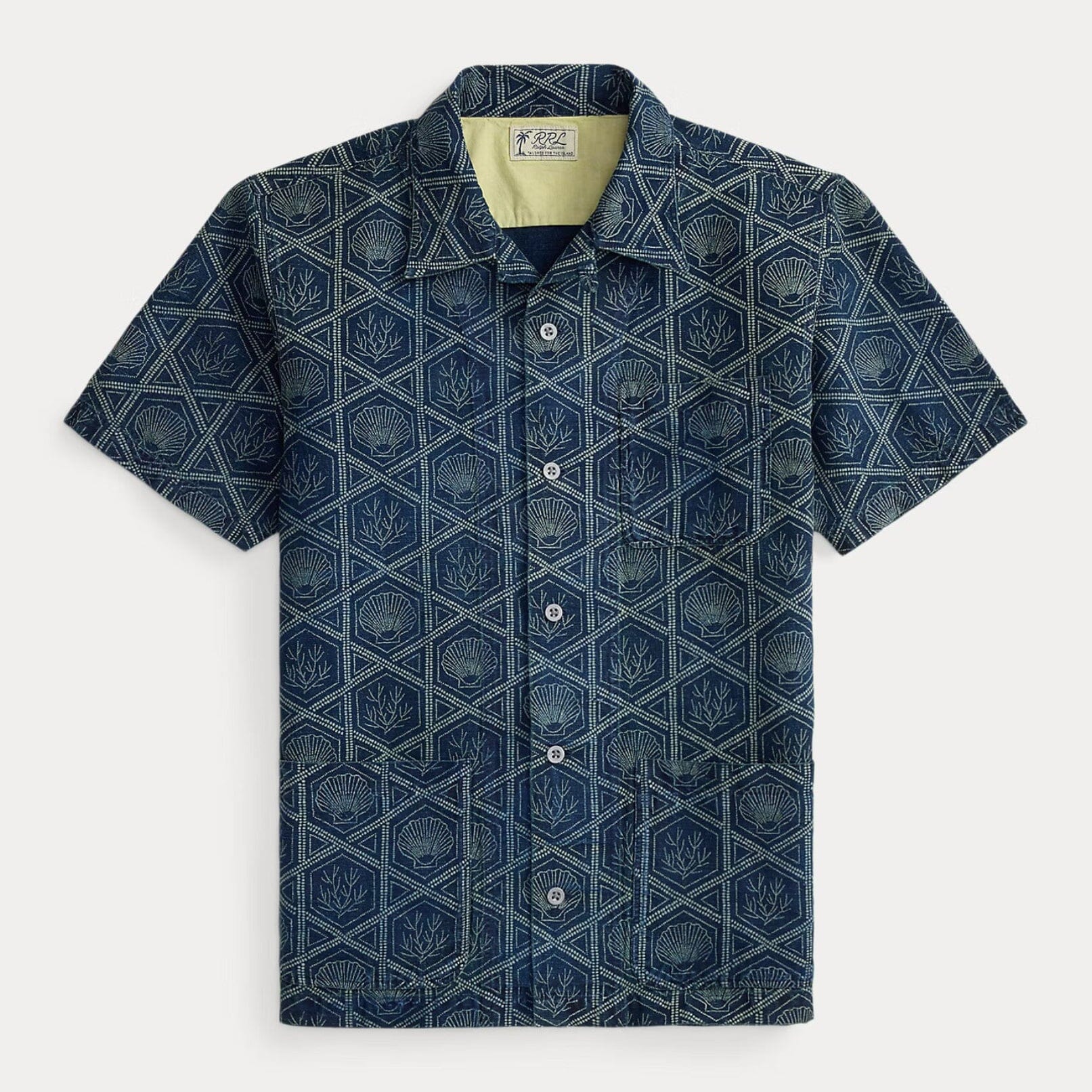 Double RL - Indigo Shell-Print Linen-Cotton Shirt - Indigo/Cream