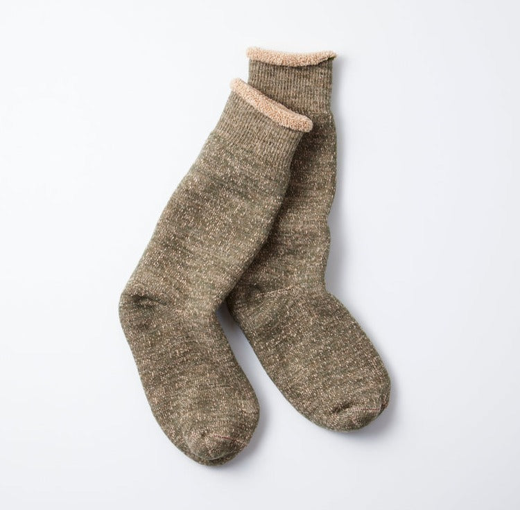 Rototo - Double Face Crew Socks - Green/Brown