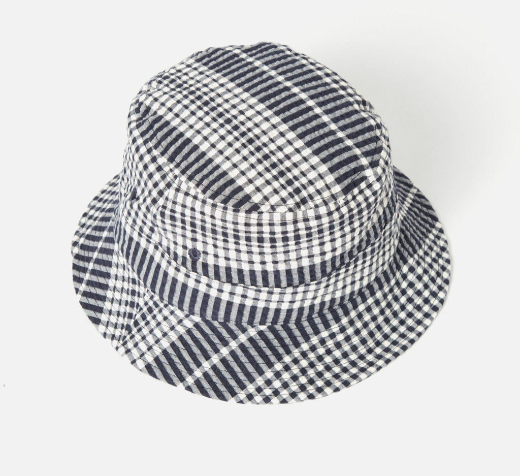 Universal Works - Bucket Hat In Ecru/Navy Checked Seersucker