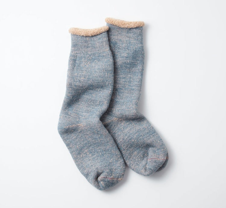 Rototo - Double Face Crew Socks - Blue/Brown - City Workshop Men's Supply Co.
