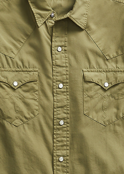Double RL - Slim Fit Twill Western Shirt in Olive - City Workshop Men's Supply Co.