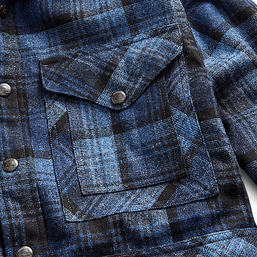 Double RL - Long-Sleeve Wool Plainweave Ombre Plaid Mason Overshirt - Dark Blue/Blue - City Workshop Men's Supply Co.